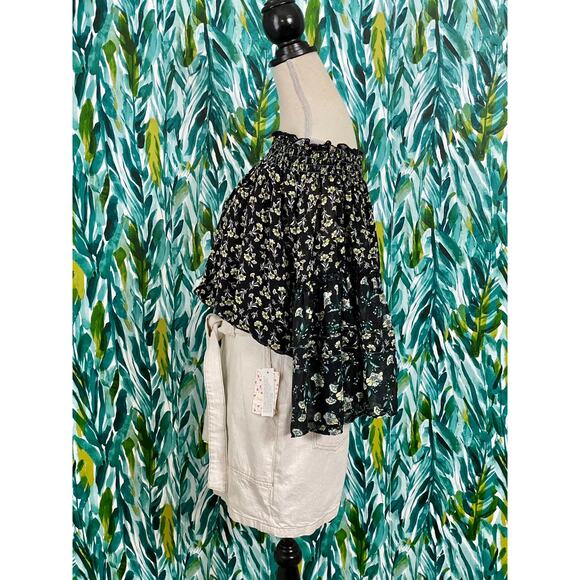 NWT Free People Black Combo Rose Floral Valley Printed Smocked Blouse Top Boho - Picture 6 of 11